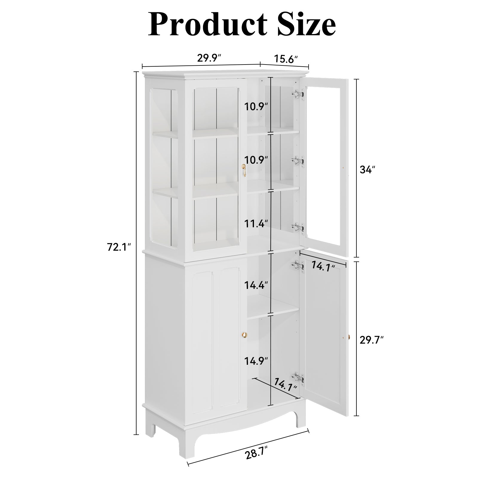 CBJCBJ Modern Bookcase with Storage, Display Cabinet with Glass Doors, Storage Cabinet with Adjustable Shelves,White