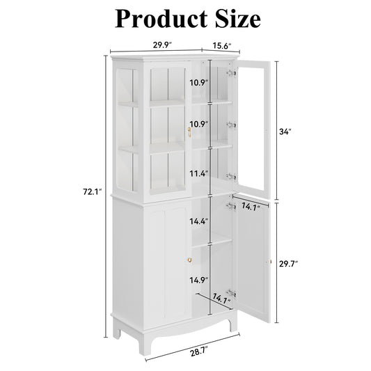 CBJCBJ Modern Bookcase with Storage, Display Cabinet with Glass Doors, Storage Cabinet with Adjustable Shelves,White