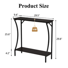 CBJCBJ Narrow Console Table with Charging Station, 2-Tier Simple Entryway Table for Living Room Hallway,Black
