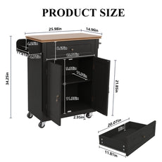 HLR Small Kitchen Islands Table with Storage, Rolling Wood Microwave Cart on Wheels for Dining Room, Black