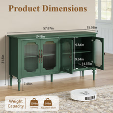HLR 58'' Large Sideboard Buffet Cabinet with Storage, 4 Glass Modern Credenza Table for Kitchen, Green