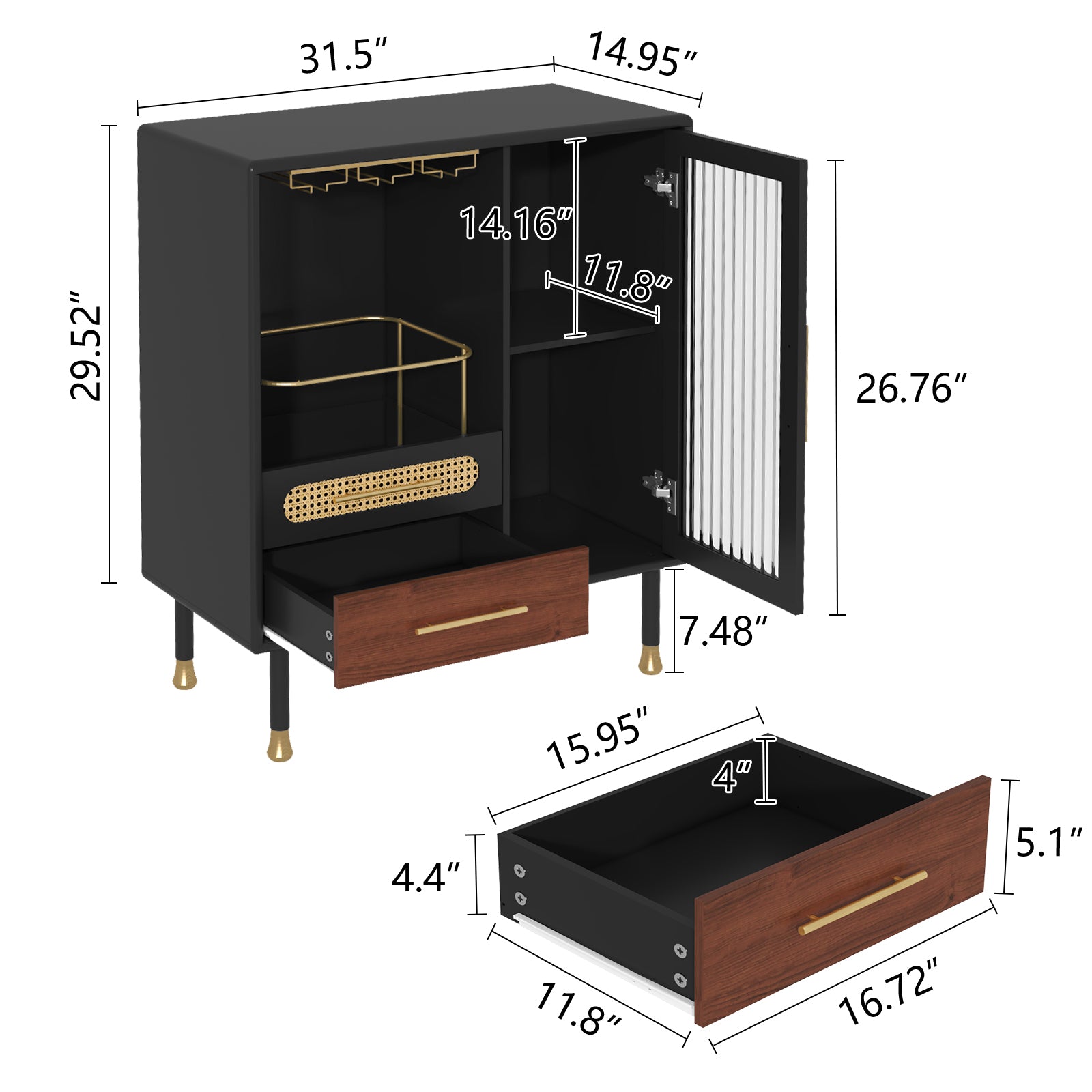 HLR 31.5"W Modern Wine Storage Cabinet with Pull-Out Rack & Tempered Glass Doors – Compact Coffee Bar for Kitchen, Dining Room, Apartmen, Black