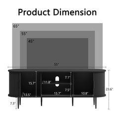 HLR 55" Black TV Stand for 65" TV, Wood Entertainment Center with 2 Sliding Tambour Doors Storage, Mid-Century