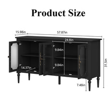 CBJCBJ Retro 58'' Wood Sideboard Buffet Cabinet,Storage Cabinet with Glass Doors for Living Dining & Bedroom,Black