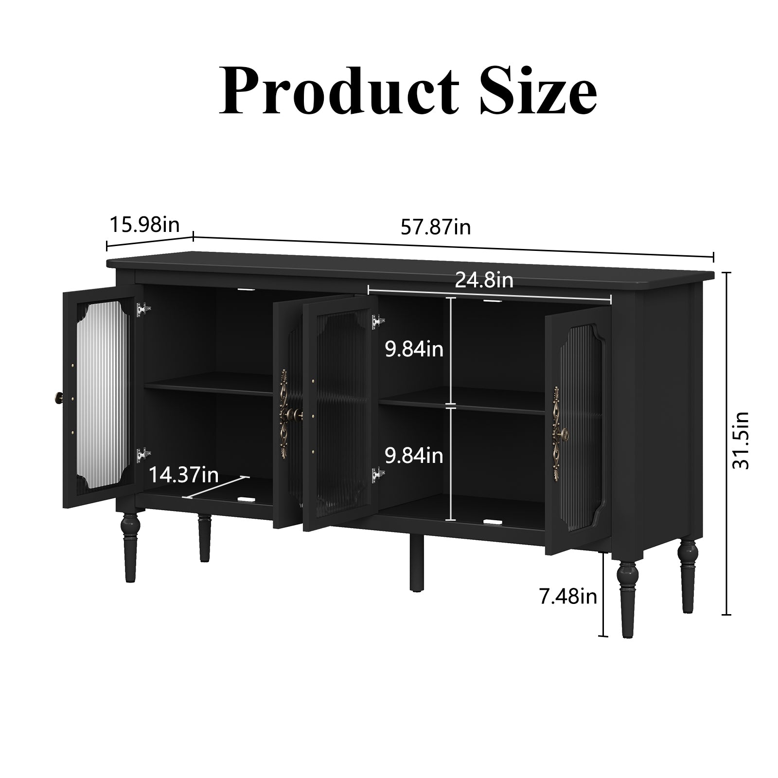 CBJCBJ Retro 58'' Wood Sideboard Buffet Cabinet,Storage Cabinet with Glass Doors for Living Dining & Bedroom,Black