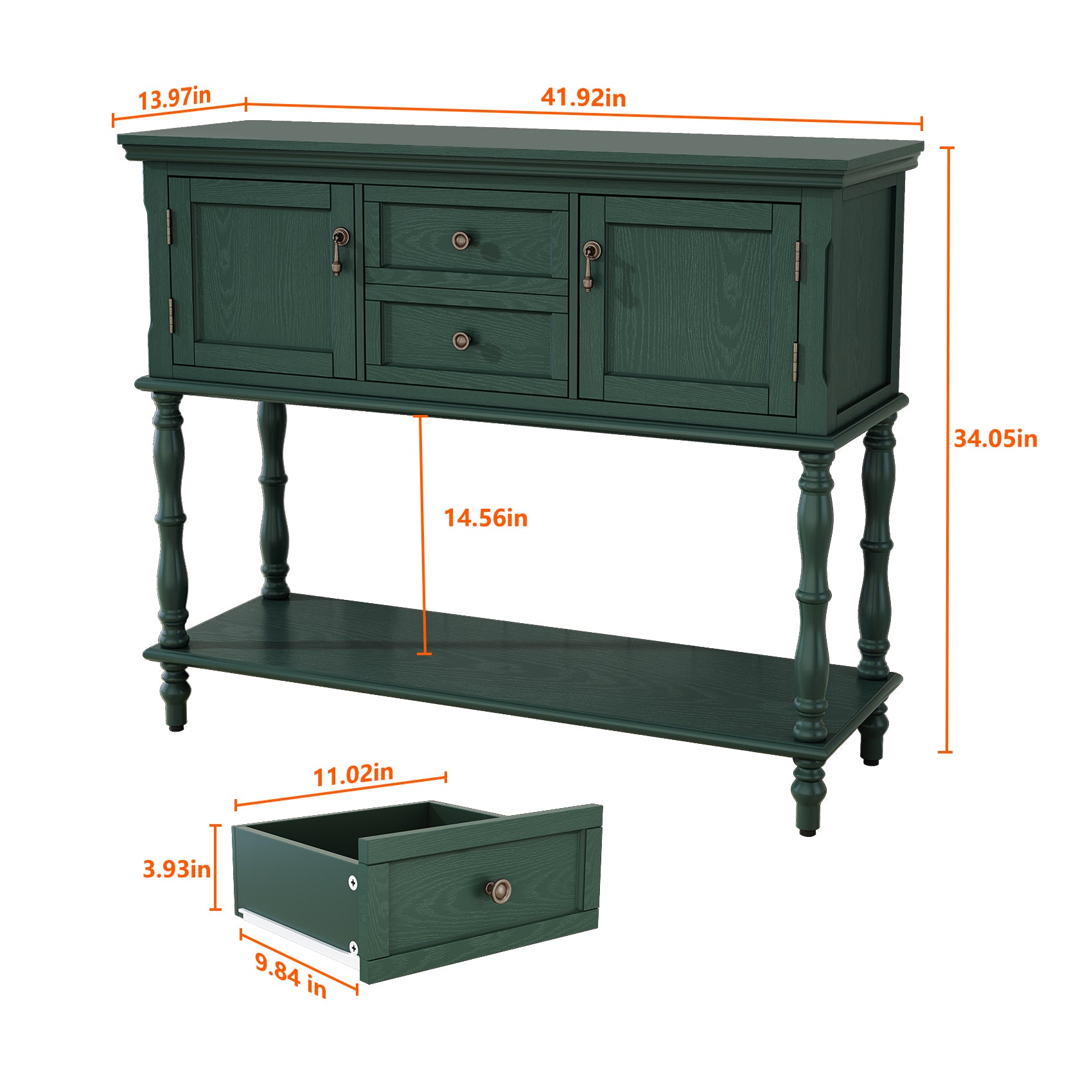CBJCBJ 42" Farmhouse Console Table , 2 Drawer Narrow Long Entryway Table with Open Storage Shelf , for Living Room, Green