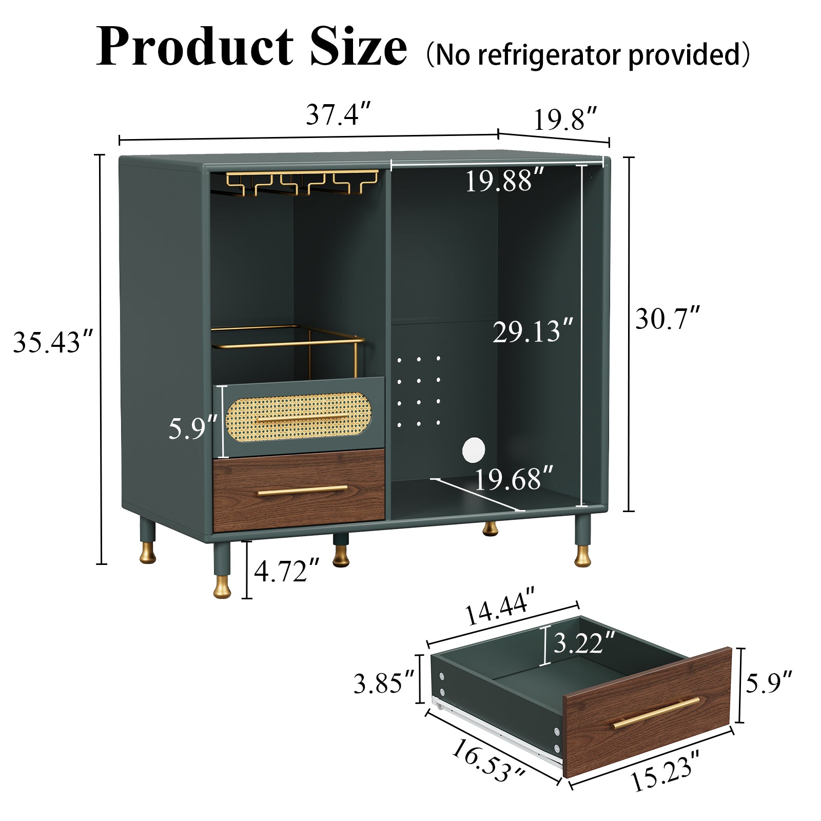 CBJCBJ Modern Wine Bar Cabinet with Ice Bar, Compact Coffee Bar for Dining Room(No Refrigerator Included),Green
