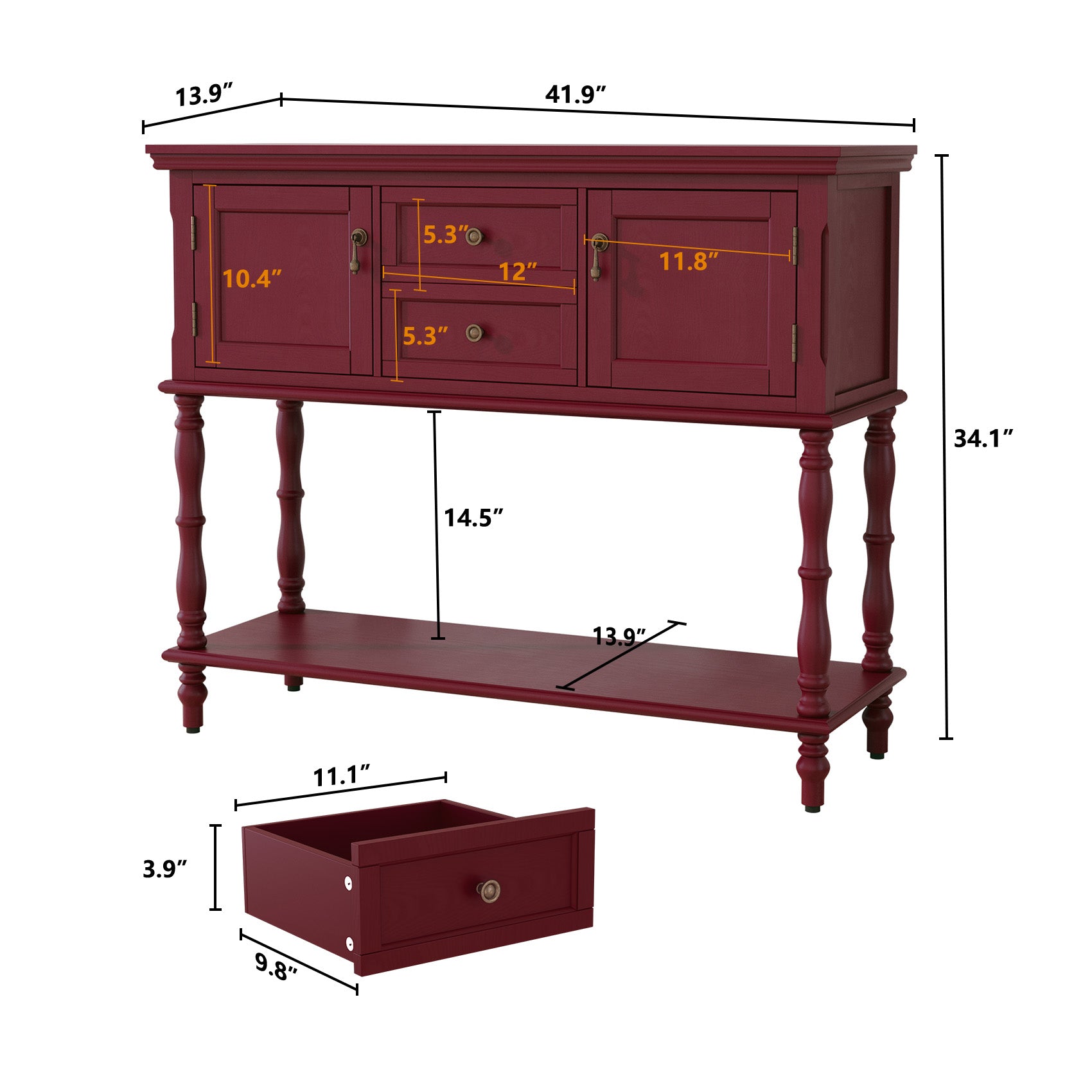 HLR 42" Farmhouse Modern Console Table, Entryway Table with Storage Shelf for Living Room, Red