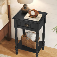 CBJCBJ 26.8"H Retro Nightstands Set of 2, Side Table with Drawers and Open Shelves, for Bedrooms and Sofas,Black