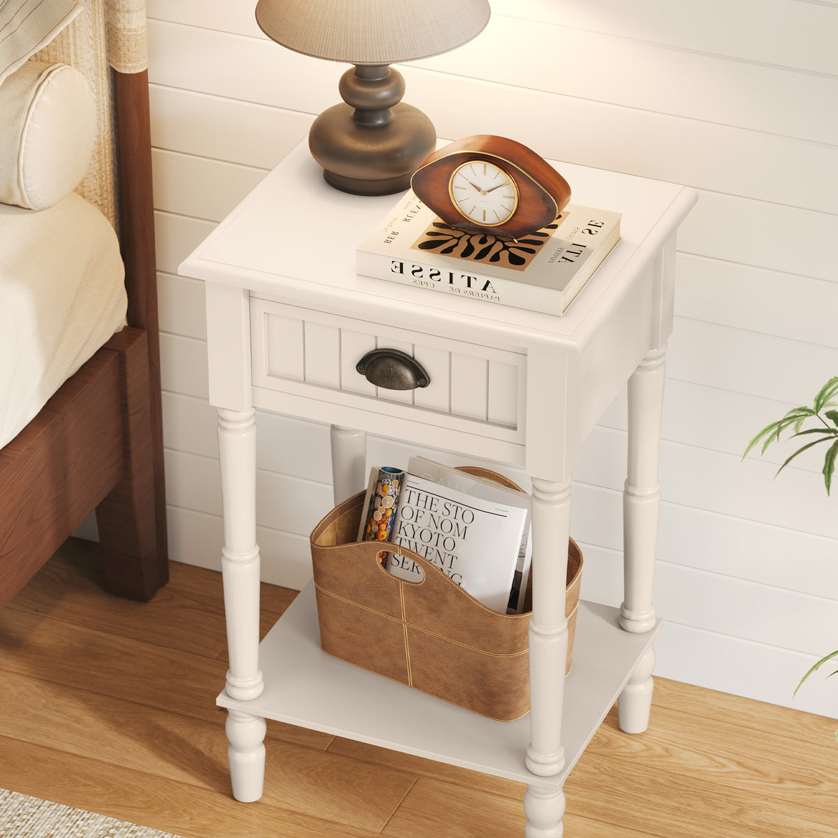 CBJCBJ 26.8"H Retro Nightstands Set of 2, Side Table with Drawers and Open Shelves, for Bedrooms and Sofas,White