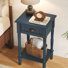 CBJCBJ 26.8"H Retro Nightstands Set of 2, Side Table with Drawers and Open Shelves, for Bedrooms and Sofas,Blue