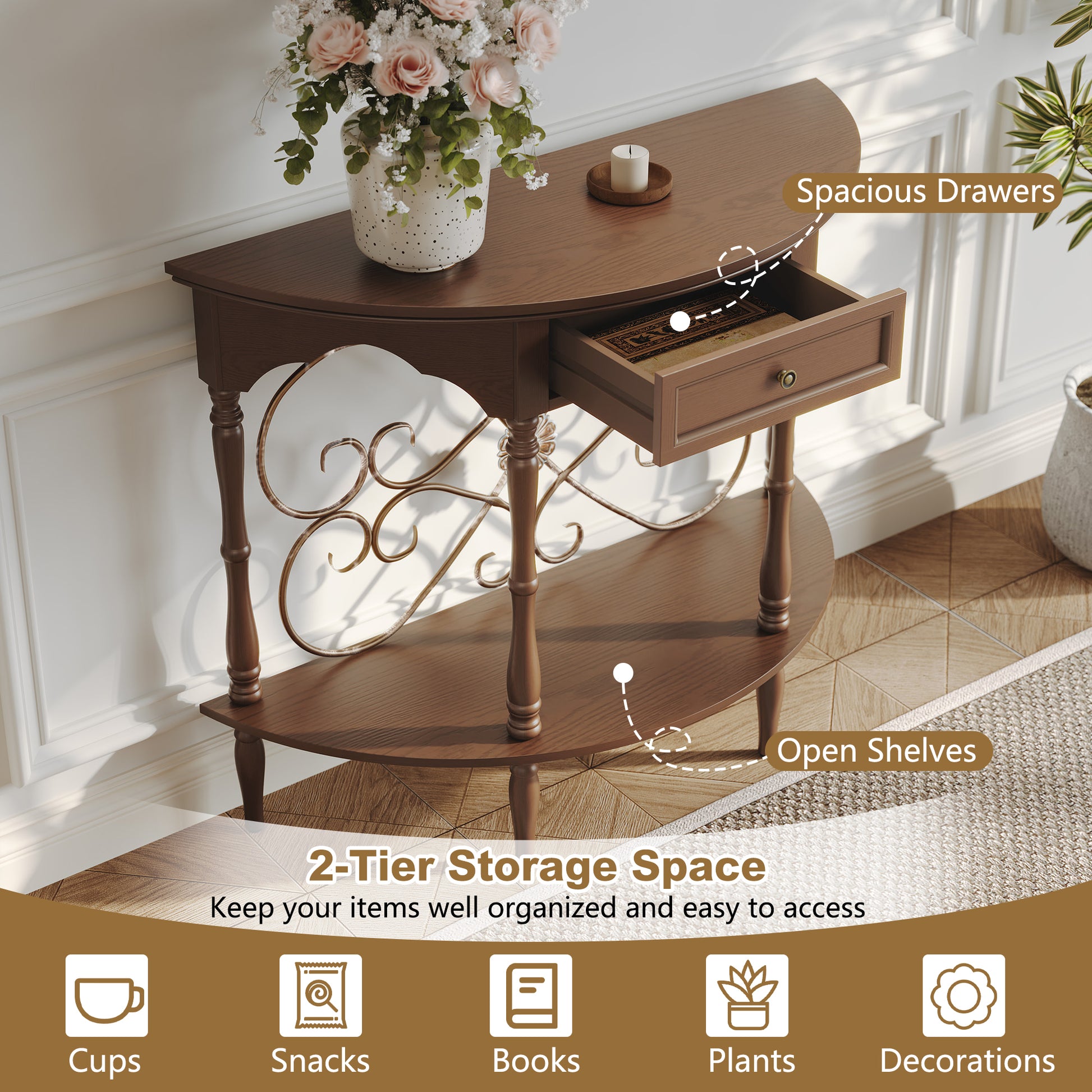 CBJCBJ Retro Console Table with Drawers, Assembled Entryway Storage Table, Accent Table for Hallway,Brown
