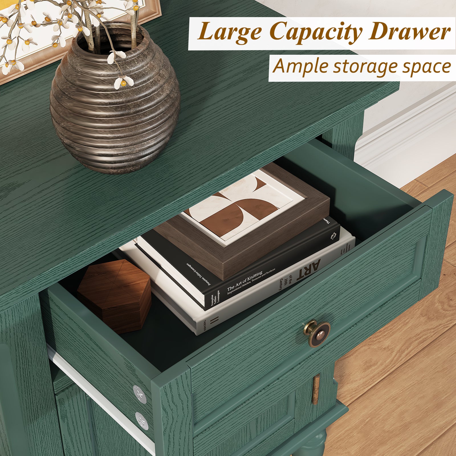 HLR 25"H Nightstands Set of 2, Modern Retro Bedside Table with Drawer, End Table for Bedroom, Green
