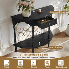CBJCBJ Retro Console Table with Drawers, Assembled Entryway Storage Table, Accent Table for Hallway,Black