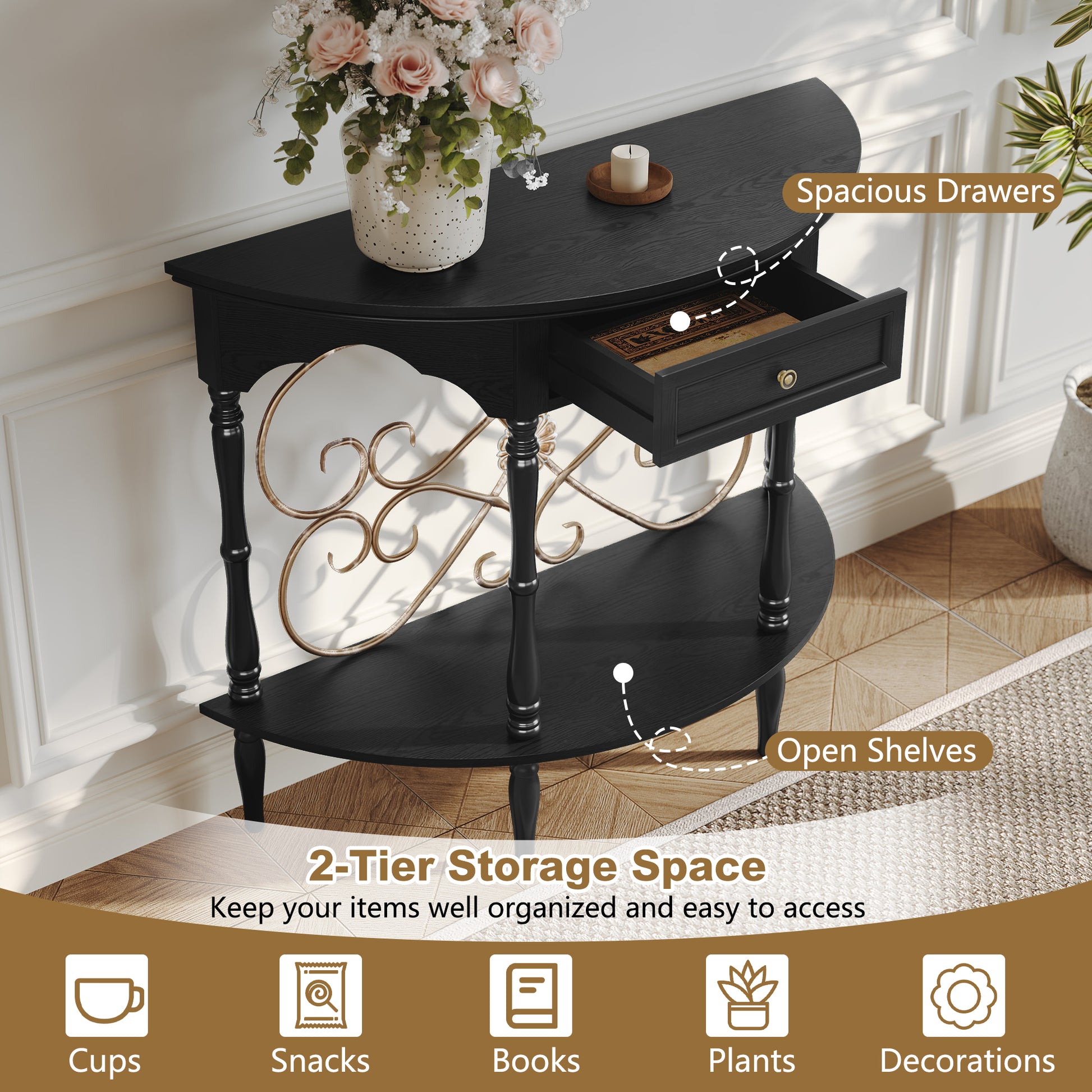 CBJCBJ Retro Console Table with Drawers, Assembled Entryway Storage Table, Accent Table for Hallway,Black