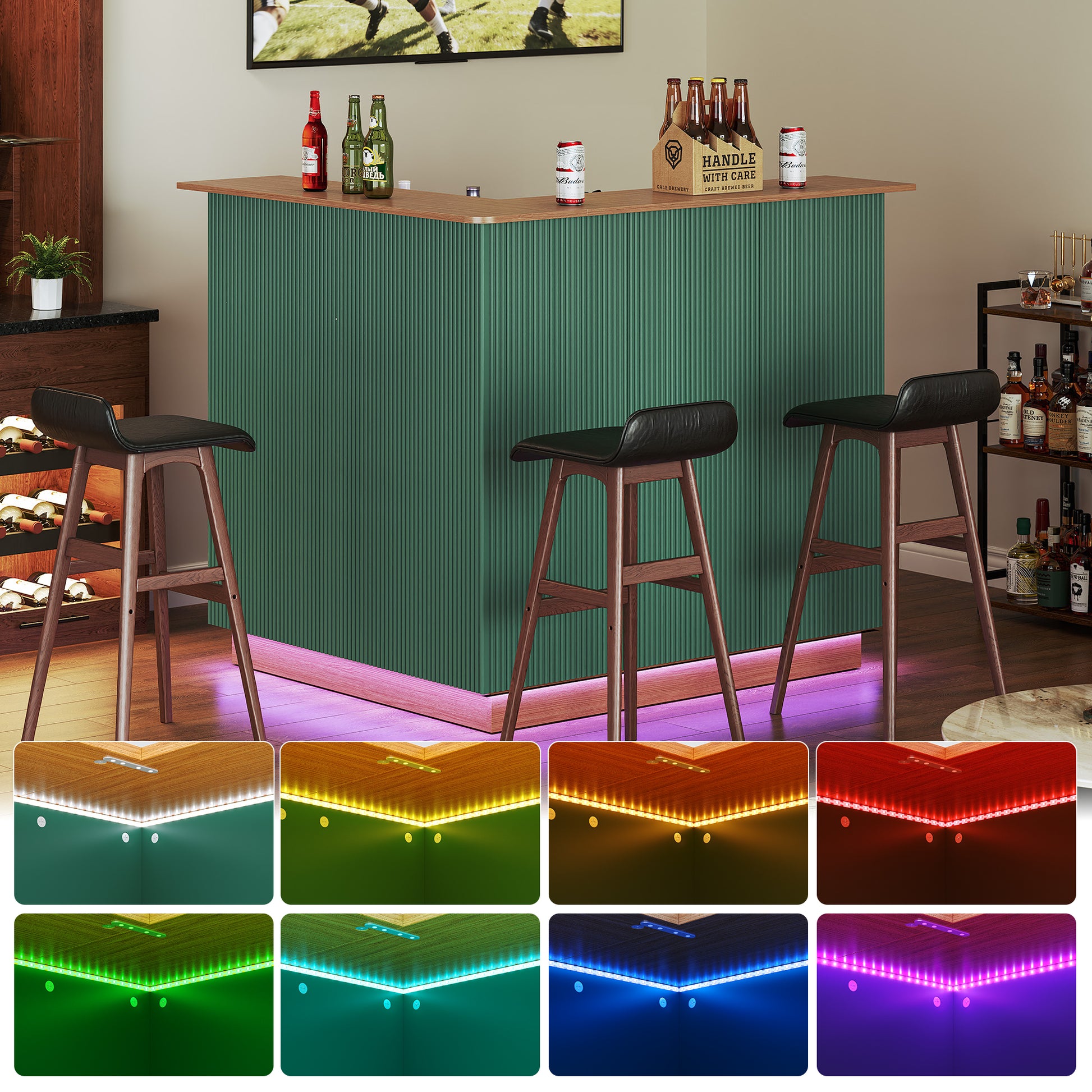 CBJCBJ L-Shaped Home Bar Cabinet,4-Tier Corner Bar counter with Fridge Space,Unit Wine Cabinet with Storage,Green
