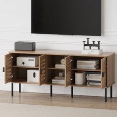 CBJCBJ Modern Mid Century 55" TV Stand for 65" TV, Entertainment Center with Storage and Openwork Cabinet Doors,Wood