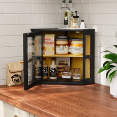 HLR Double Layer Bamboo Bread Box for Kitchen Counter, Large Capacity Bread Storage Bin with Acrylic Door, Black