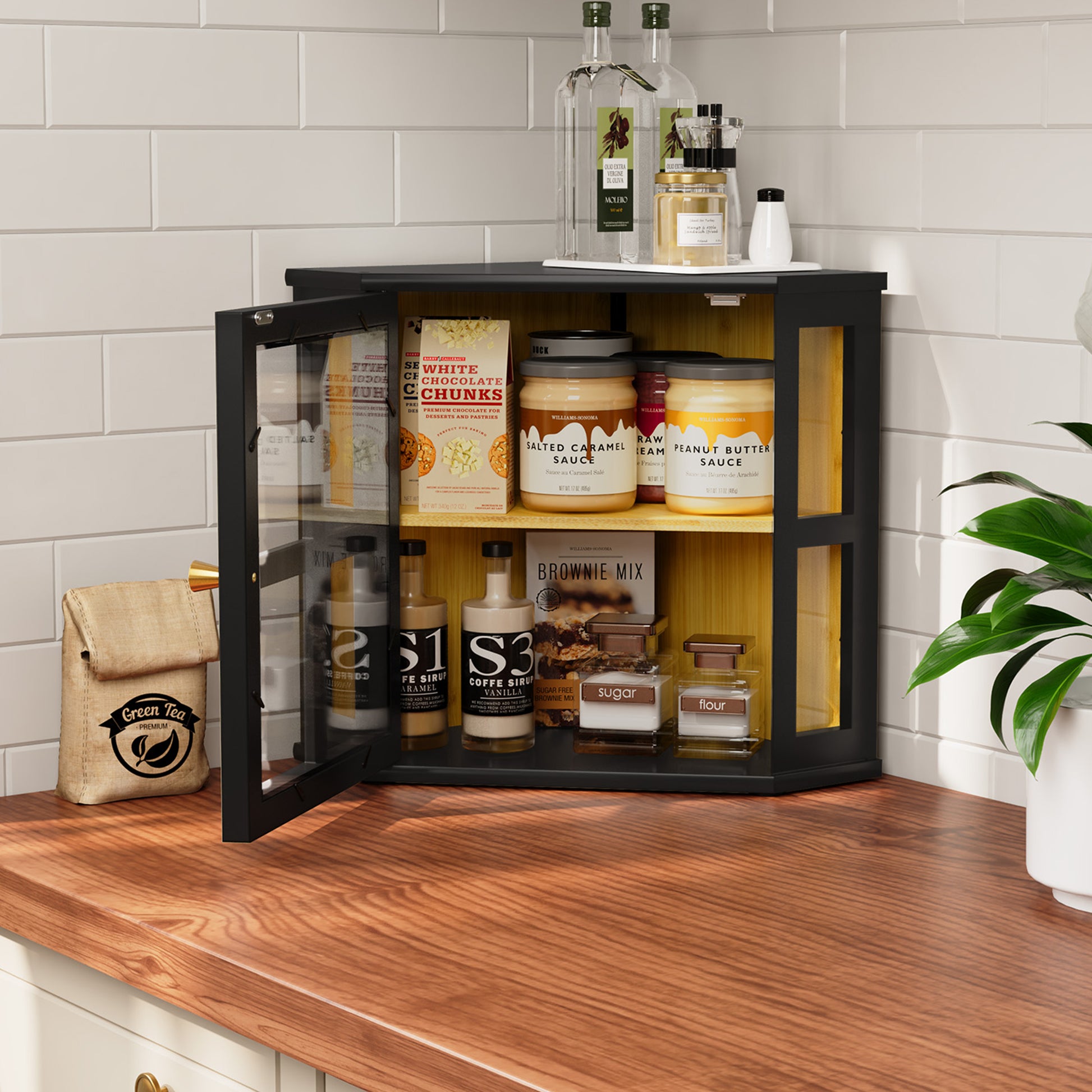 HLR Double Layer Bamboo Bread Box for Kitchen Counter, Large Capacity Bread Storage Bin with Acrylic Door, Black