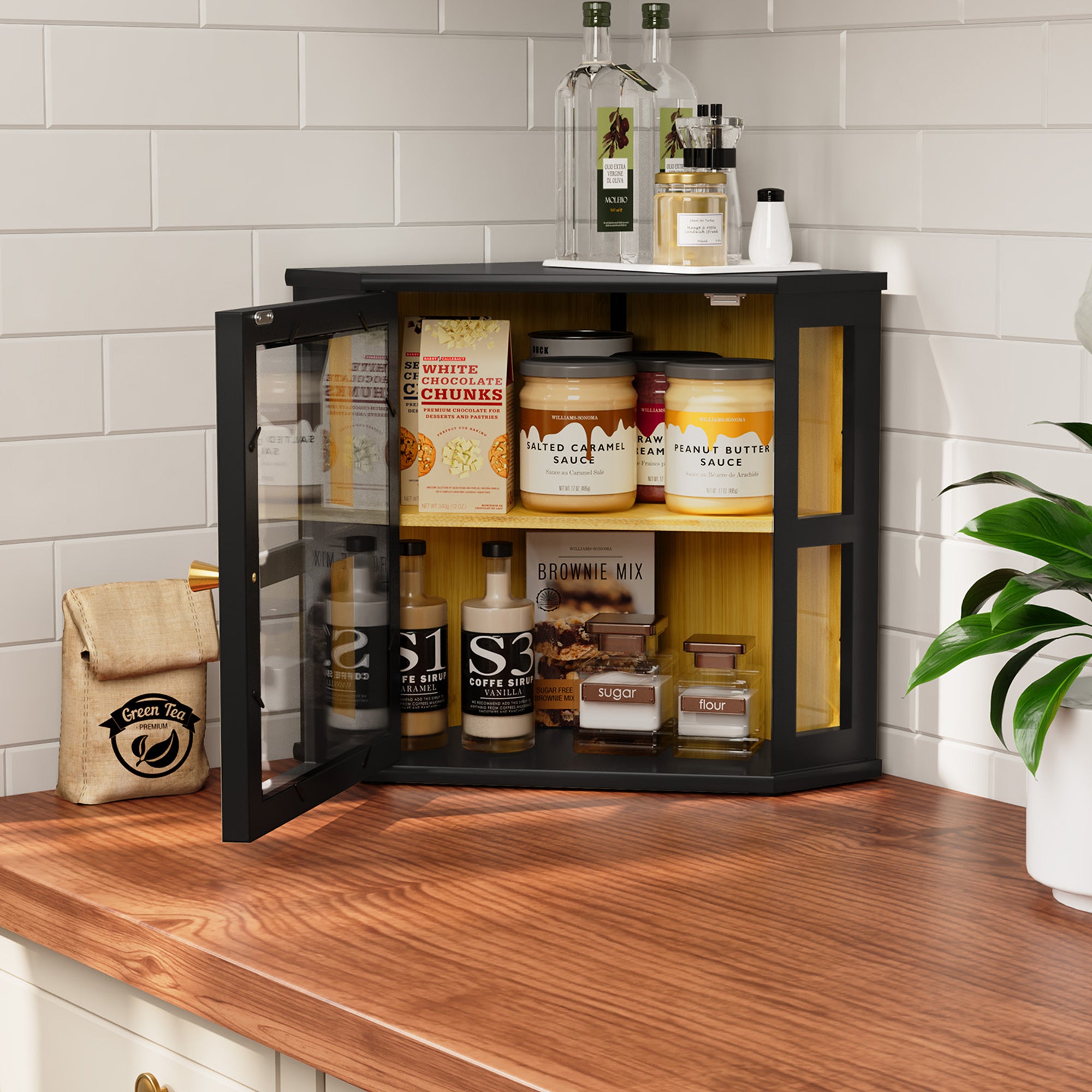 HLR Double Layer Bamboo Bread Box for Kitchen Counter, Large Capacity Bread Storage Bin with Acrylic Door, Black