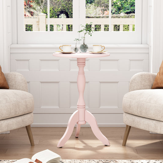HLR Round Small End Table Set of 2, Wooden Pedestal Side Coffee Table, 2pcs Vintage Accent Nightstand for Living Room, Bedroom, Entryway, Pink