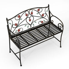 HLR Farmhouse Outdoor Bench with Rose Pattern, 41.7'' Metal Frame Patio Garden Chair Cast Iron, Black