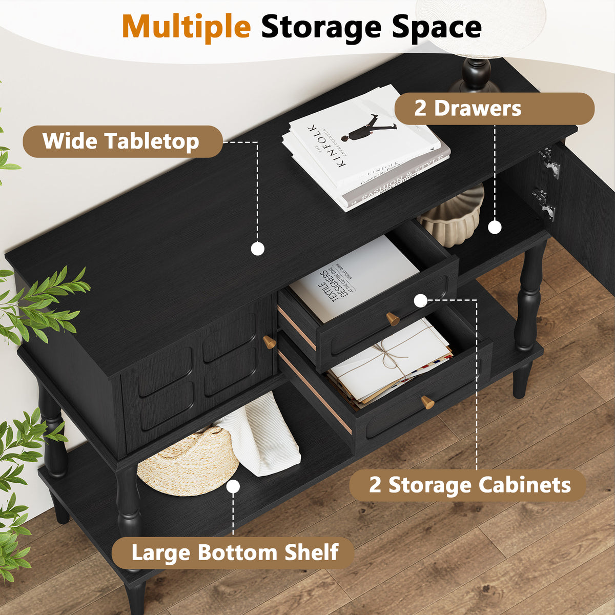 HLR Modern 42.1" Consoles Table, Entryway Table with Storage Shelf Quick Assembly for Living Room, Black