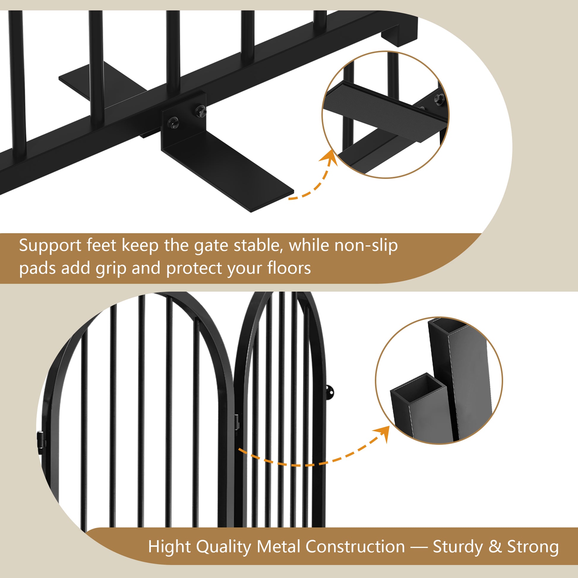 CBJCBJ Indoor Pet Gate, 4 Panel Folding Dog Gate , 24"H Freestanding Metal Pet Fence for Cats and Dogs ,Black