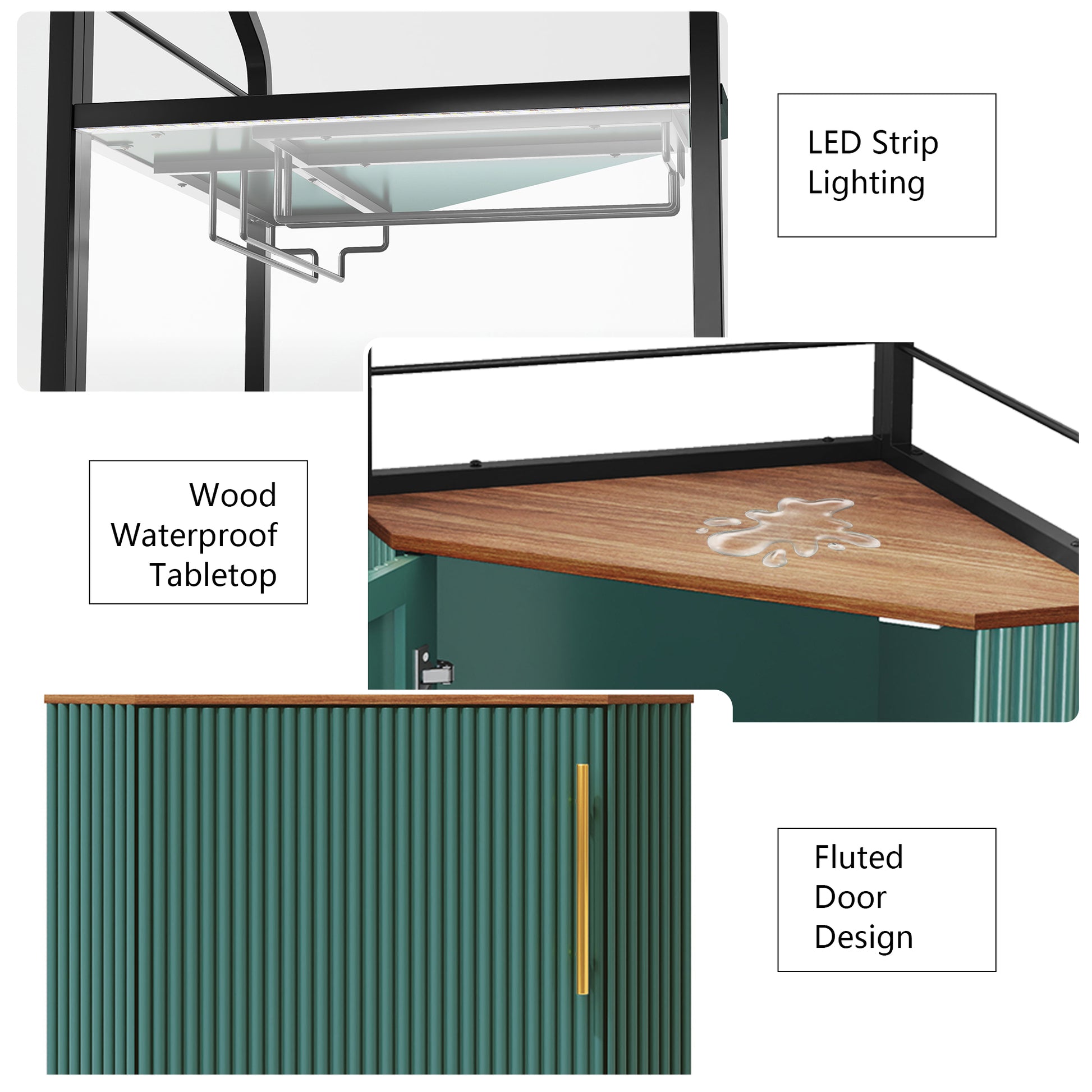 HLR Corner Coffee Bar Cabinet with LED Strip, 4-Tiers Modern Tall Liquor Cabinet with Wine Rack for Dining Room, Green