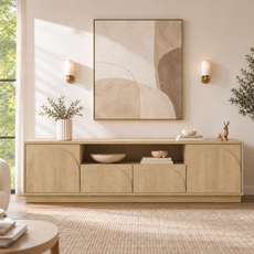 HLR Farmhouse 70" TV Stand for TVs up to 80", Entertainment Center with Storage Doors and Drawers, Natural Brown