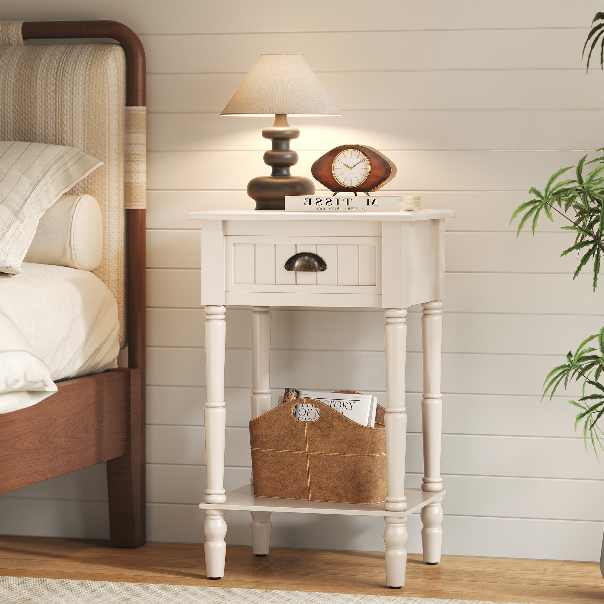 CBJCBJ 26.8"H Retro Nightstands Set of 2, Side Table with Drawers and Open Shelves, for Bedrooms and Sofas,White