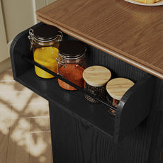 HLR Small Kitchen Islands Table with Storage, Rolling Wood Microwave Cart on Wheels for Dining Room, Black