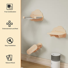 CBJCBJ Solid Wood Cat Wall Mounts Shelves Perches Set, Sleeping Playing Lounging Climbing Wall-mounted Cat Tree House for Multiple Cats, 3-Piece