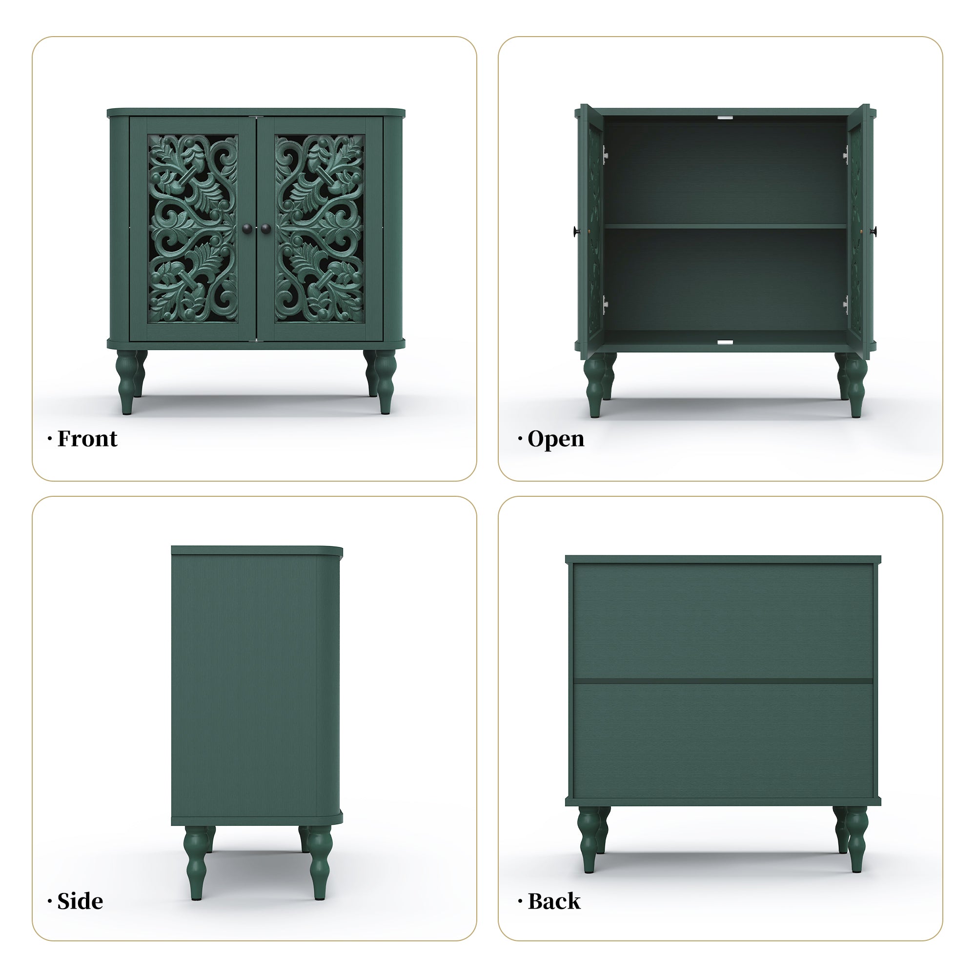CBJCBJ 31.5" Retro Arc Carved Sideboard Buffet Cabinet, Wooden Credenza Storage for Dining Room, Green