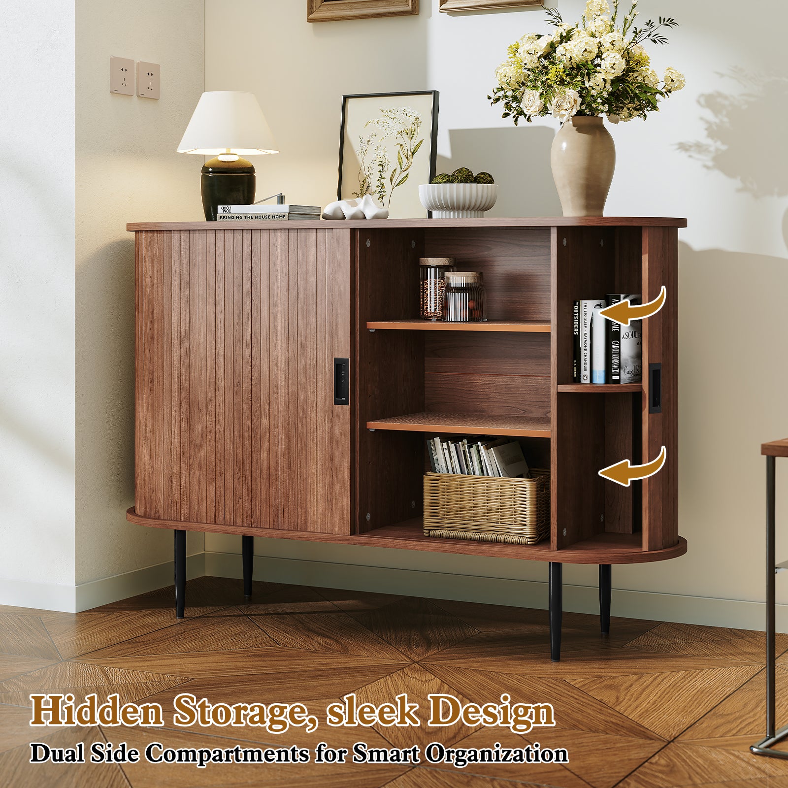 CBJCBJ 47" Sideboard Buffet Cabinet with Storage, Modern Accent Cabinet for Dining Room, Brown