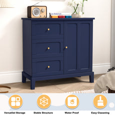 HLR Modern 32" Accent Cabinet 3 Drawers & Door, Wood Sideboard with Storage for Living Room Navy Blue