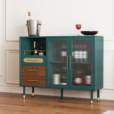 CBJCBJ 47” Coffee Bar Cabinet with Glass Rack, Modern Wine Bar Cabinet with Storage, for Dining Room, Green