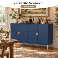 HLR 58" Modern Accent Sideboard Cabinet, 4 Doors, Adjustable Shelves, Fluted Storage Cabinet, Blue