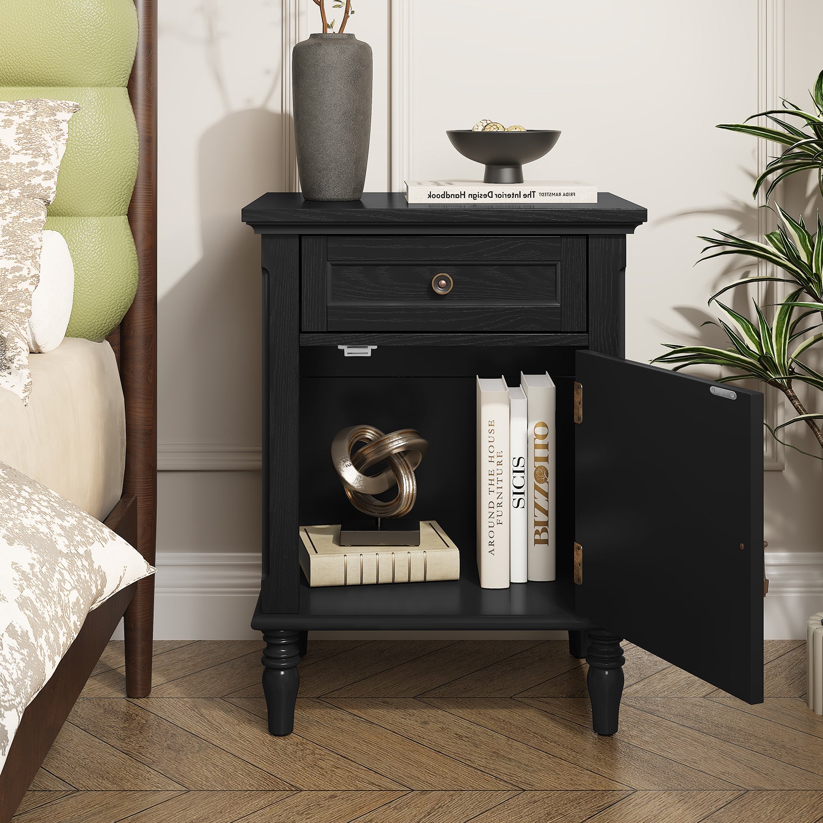 HLR® 25"H Nightstands Set of 2, Modern Retro Bedside Table with Drawer, End Table for Bedroom
