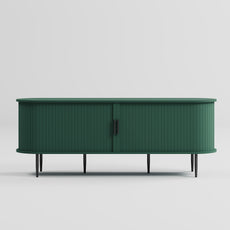 HLR 55" Green TV Stand for 65" TV, Wood Entertainment Center with 2 Sliding Tambour Doors Storage, Mid-Century