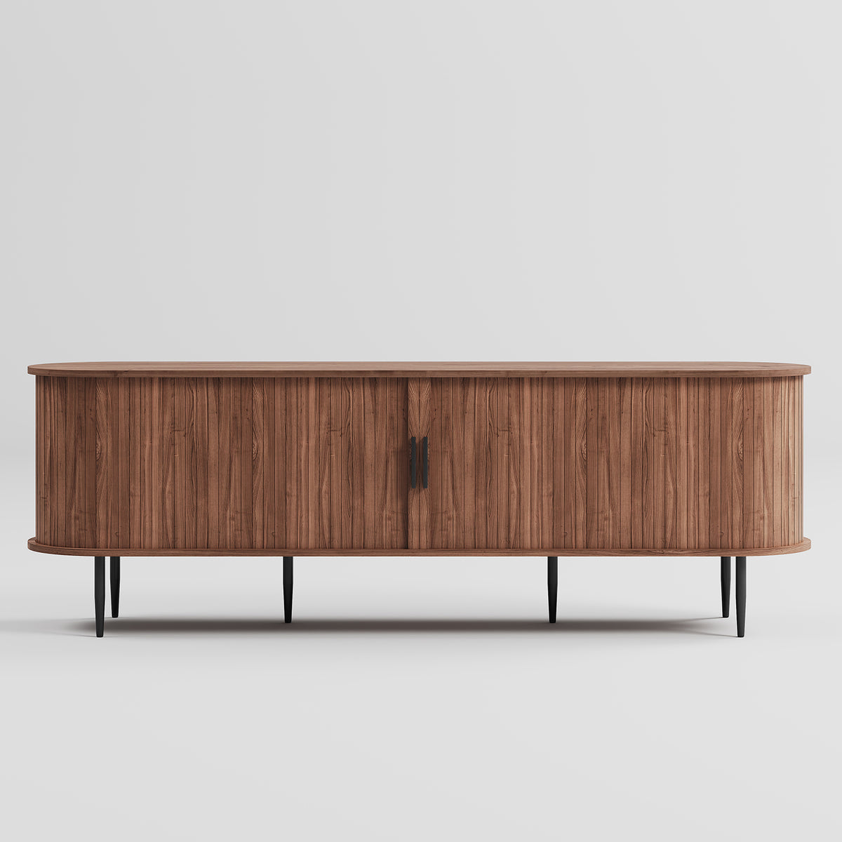 HLR 63" Brown TV Stand for 75" TV, Wood Entertainment Center with 2 Sliding Tambour Doors Storage, Mid-Century