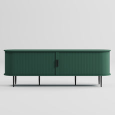 HLR 63" Green TV Stand for 75" TV, Wood Entertainment Center with 2 Sliding Tambour Doors Storage, Mid-Century