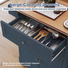 CBJCBJ Kitchen Islands Cart on Wheels with Storage, Wood Microwave Table with Drawers and Spice Box , for Dining Room,Blue