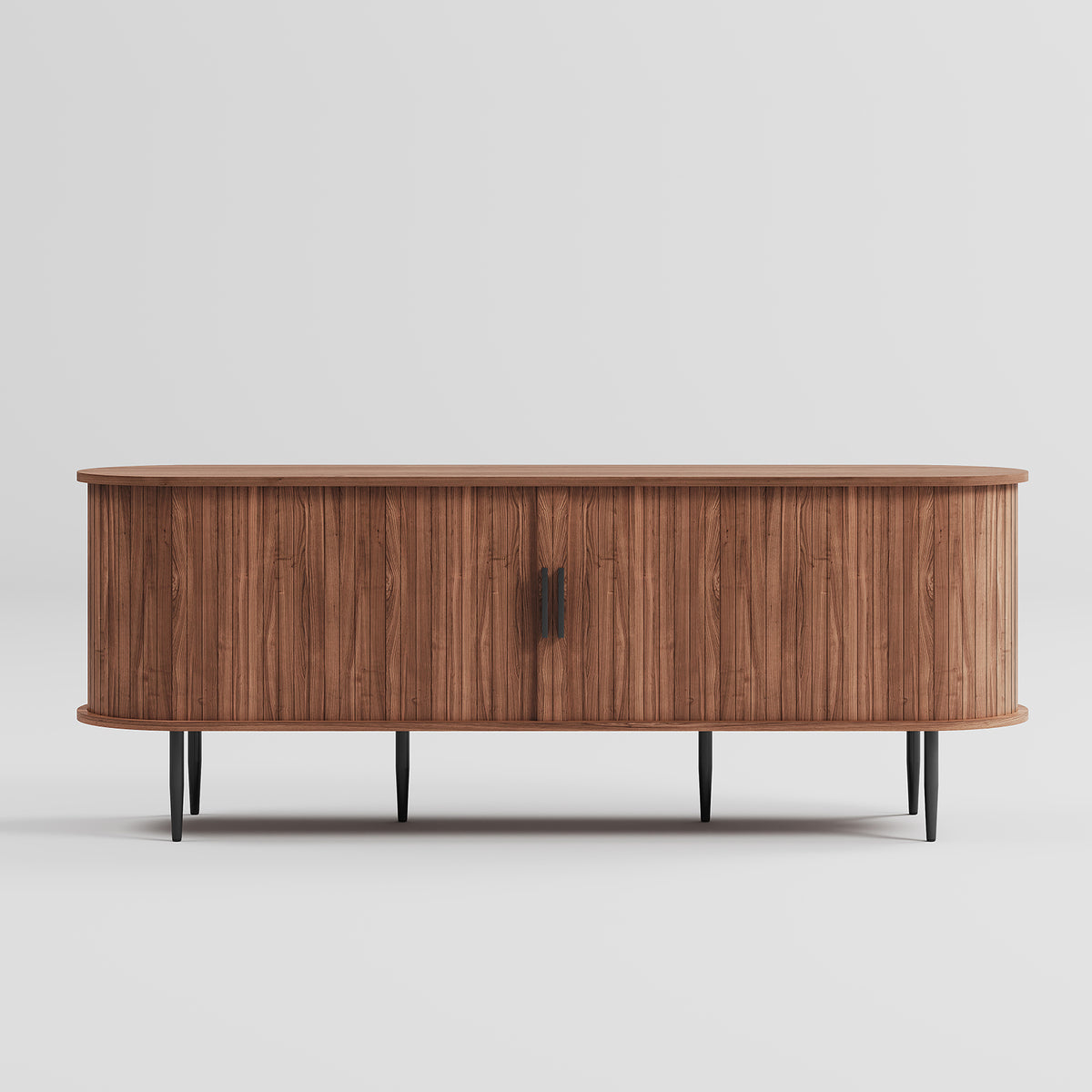 HLR 55" Brown TV Stand for 65" TV, Wood Entertainment Center with 2 Sliding Tambour Doors Storage, Mid-Century