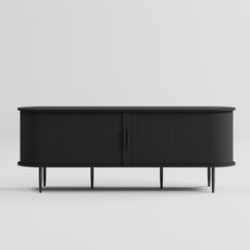 HLR 55" Black TV Stand for 65" TV, Wood Entertainment Center with 2 Sliding Tambour Doors Storage, Mid-Century