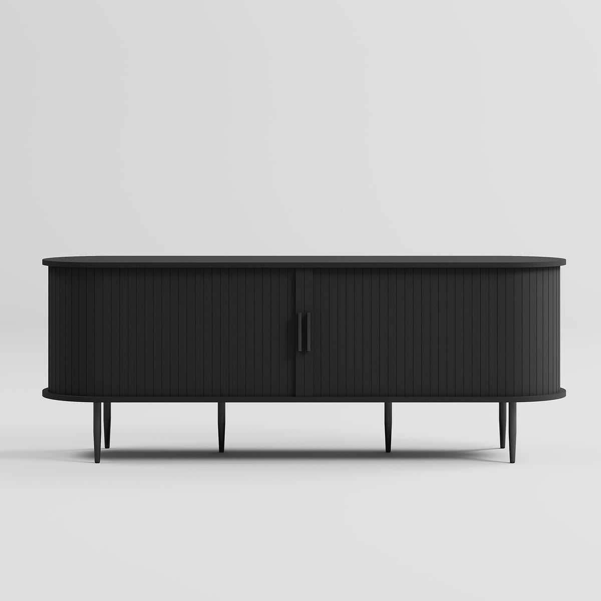 HLR 55" Black TV Stand for 65" TV, Wood Entertainment Center with 2 Sliding Tambour Doors Storage, Mid-Century