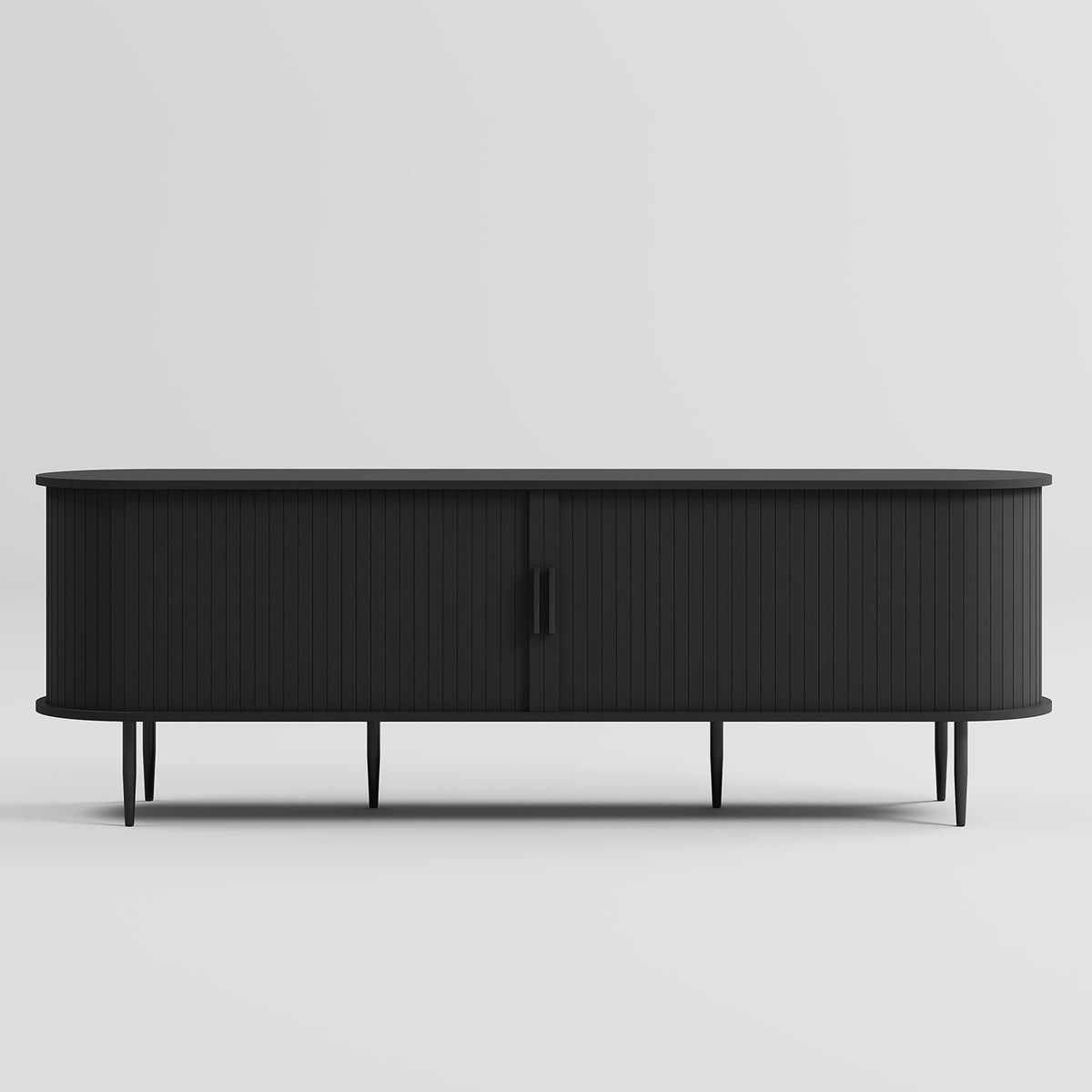 HLR 63" Black TV Stand for 75" TV, Wood Entertainment Center with 2 Sliding Tambour Doors Storage, Mid-Century
