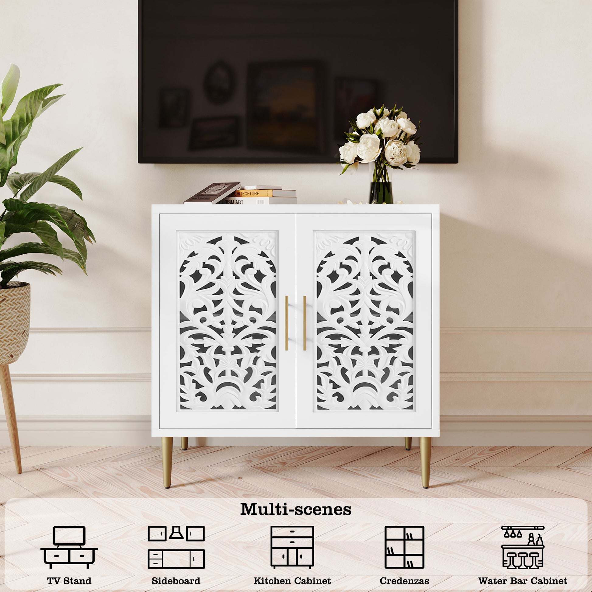 HLR 31.4" Accent Cabinet, 2 Doors Sideboards and Buffets Cabinet with Storage for Living Room, White