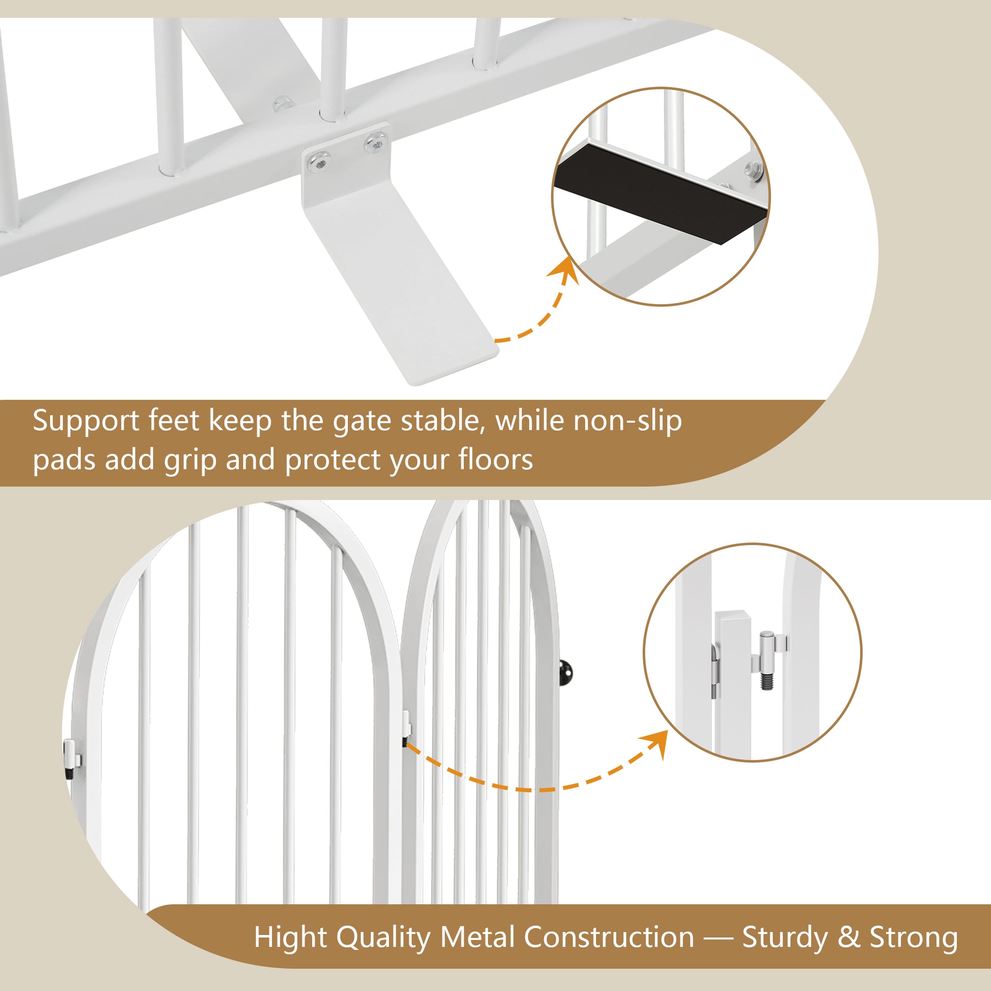 CBJCBJ Indoor Pet Gate, 4 Panel Folding Dog Gate , 24"H Freestanding Metal Pet Fence for Cats and Dogs ,White