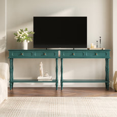 HLR 41" Mid Century Console Tables, Entryway Tables with 2 Drawers, 10 Mins Assembly, Green